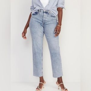 Old Navy Extra High-Waisted Button-Fly Sky-Hi Straight Raw-Hem Jeans